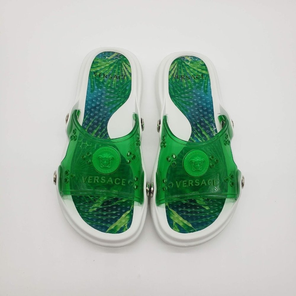 Versace Women's DST348F Clear Transparent Slides with Logo - Picture 3 of 10